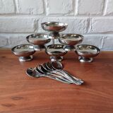 6 coupes à glace et cuillères en acier inoxydable, français, bol inox