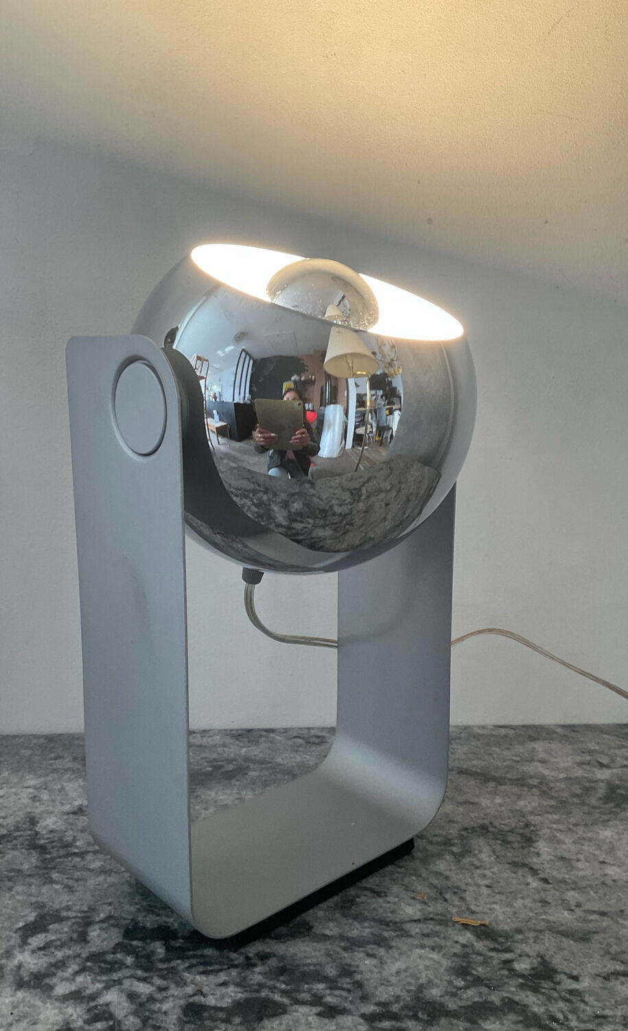 Pair of Eyeball lamps in chrome metal and aluminium