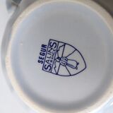 Set of 4 large cups with sky blue handles with Royal navy blue decoration signed salins Ségur ceramic France