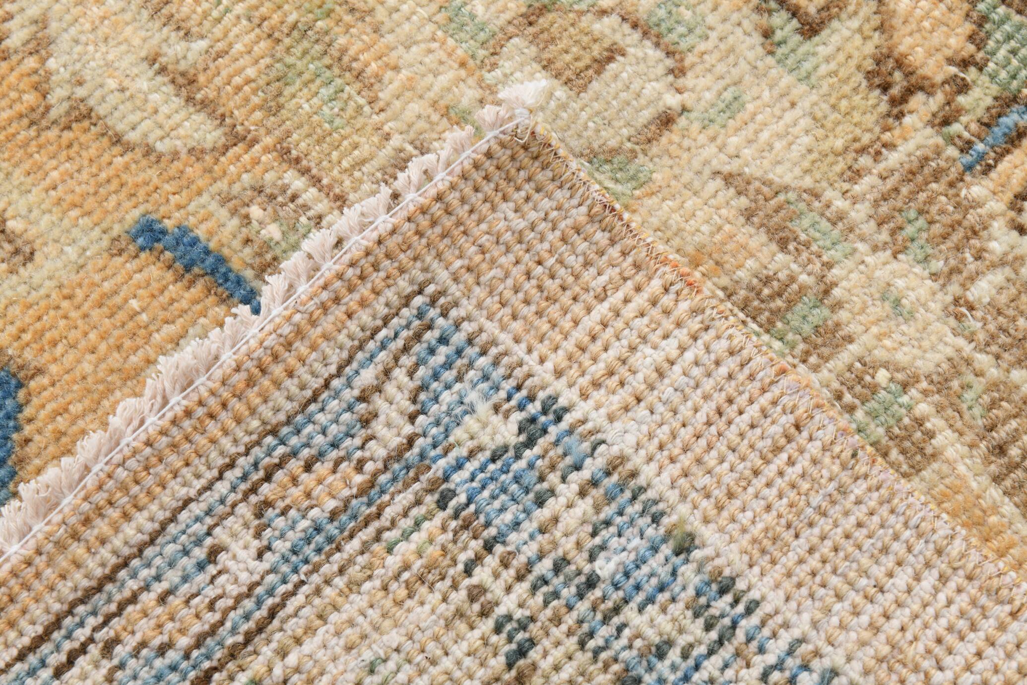 Tapis Persan Ancien Grand Format – Laine Nouée Main, Tons Beige & Bleu