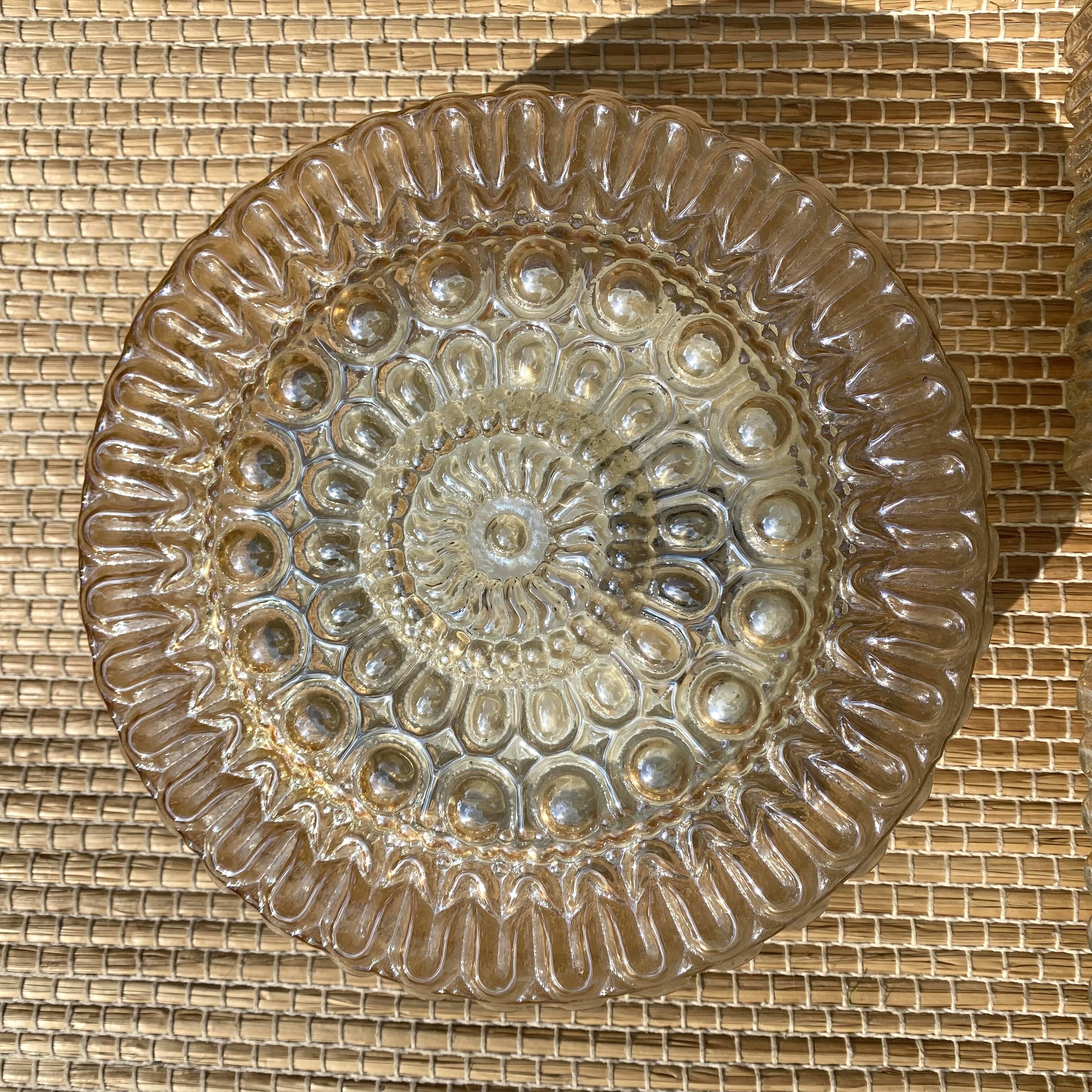 Vintage round ceiling light in amber glass