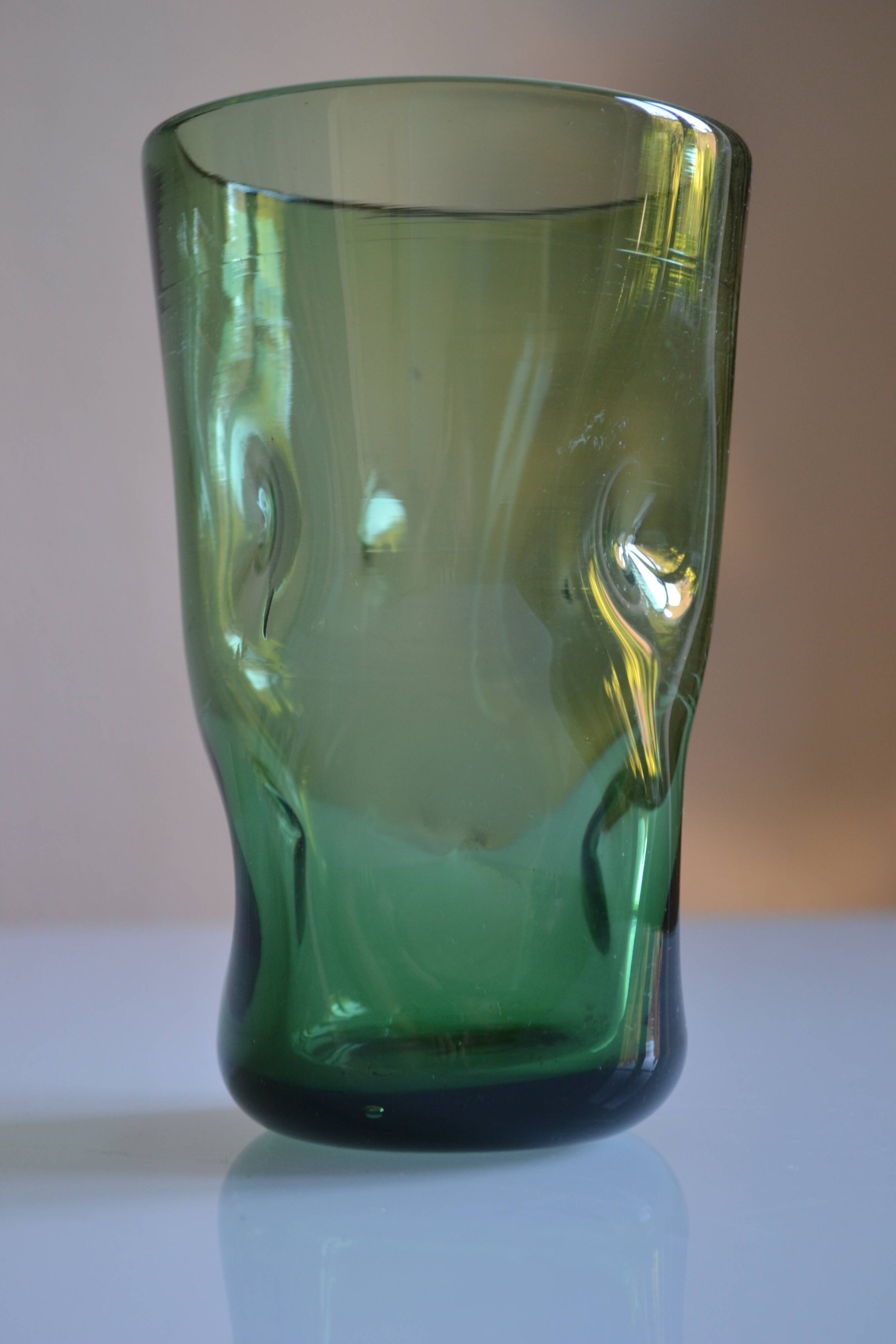 green glass vase Murano or Empoli Italy 1960