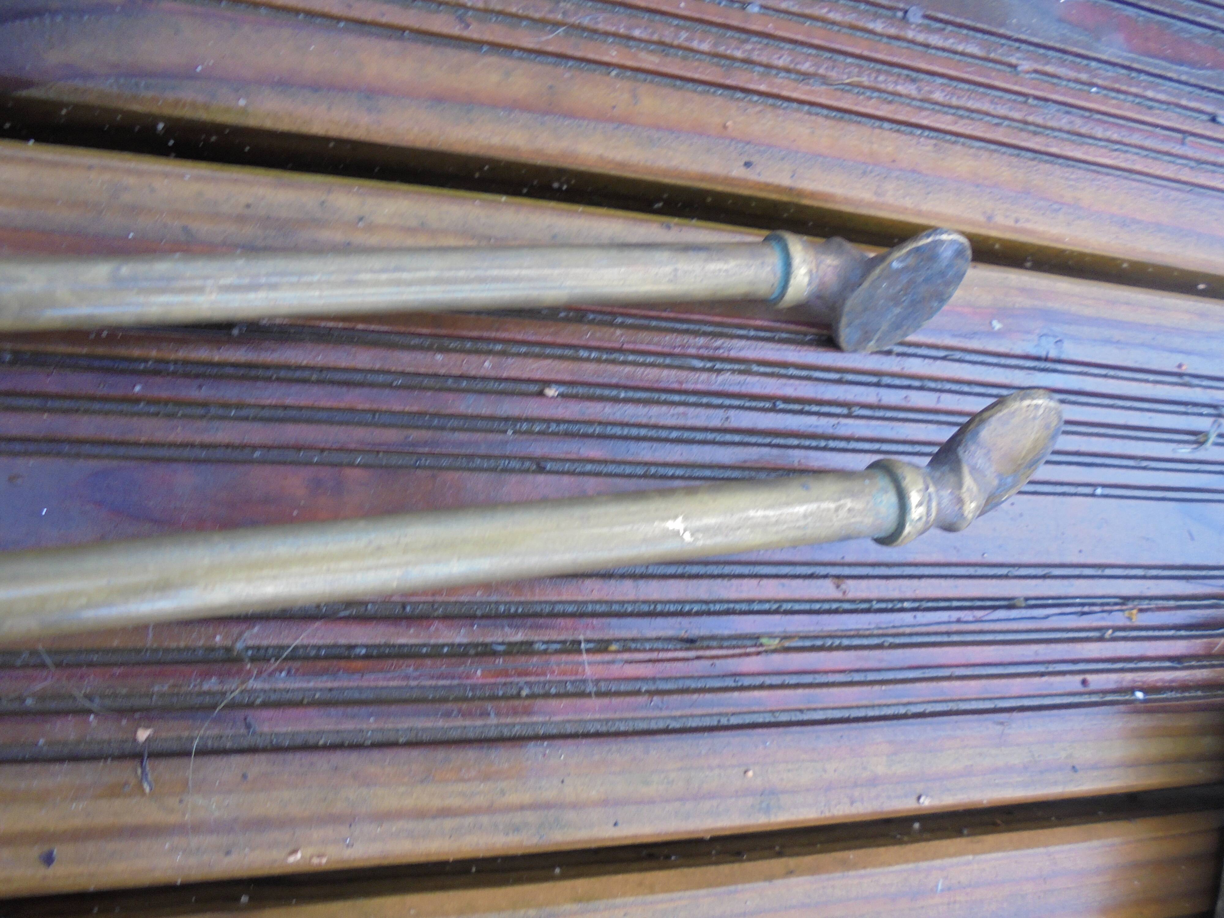 Old bronze fireplace servant decor medallion shovel clamp brooms