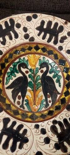 Ceramic Plate with Stylized Birds Graffito Style Pesaro Faenza Early 900