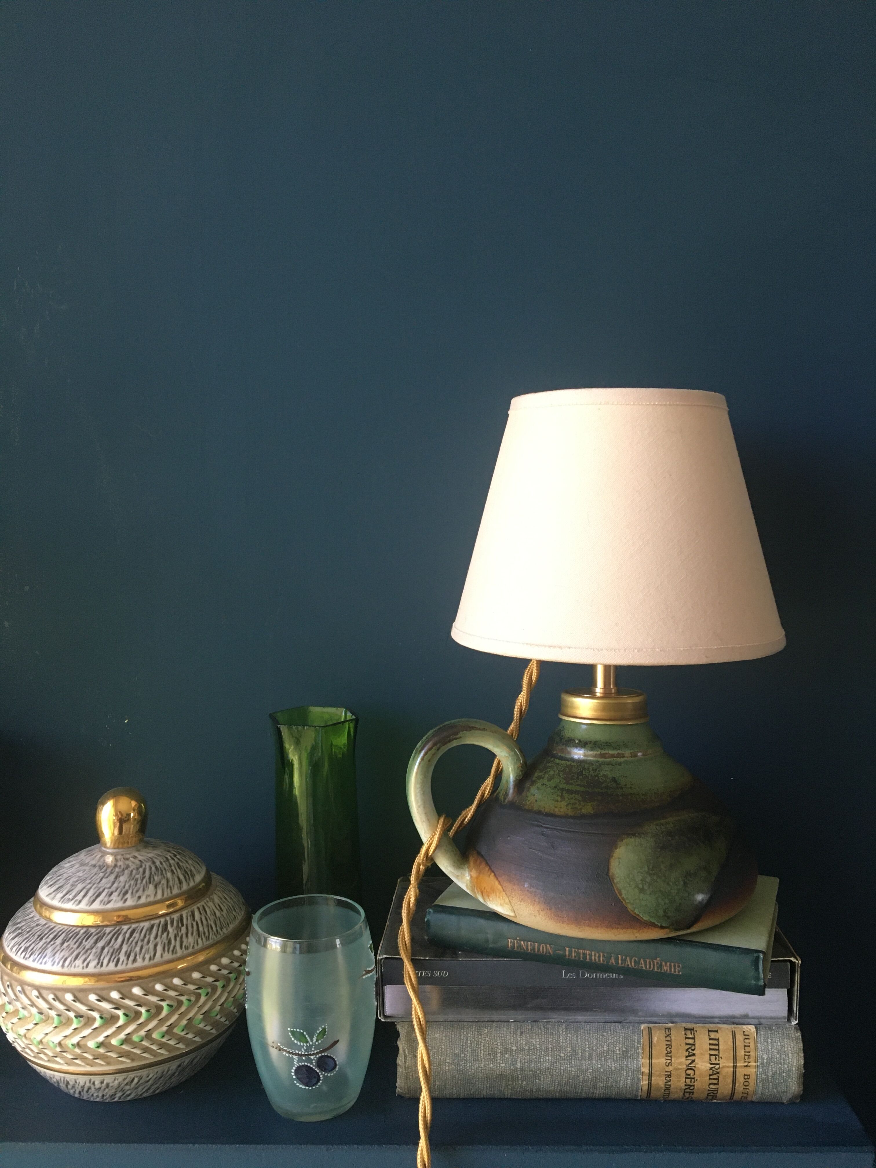 Lampe céramique, abat jour et câble tressé 2m