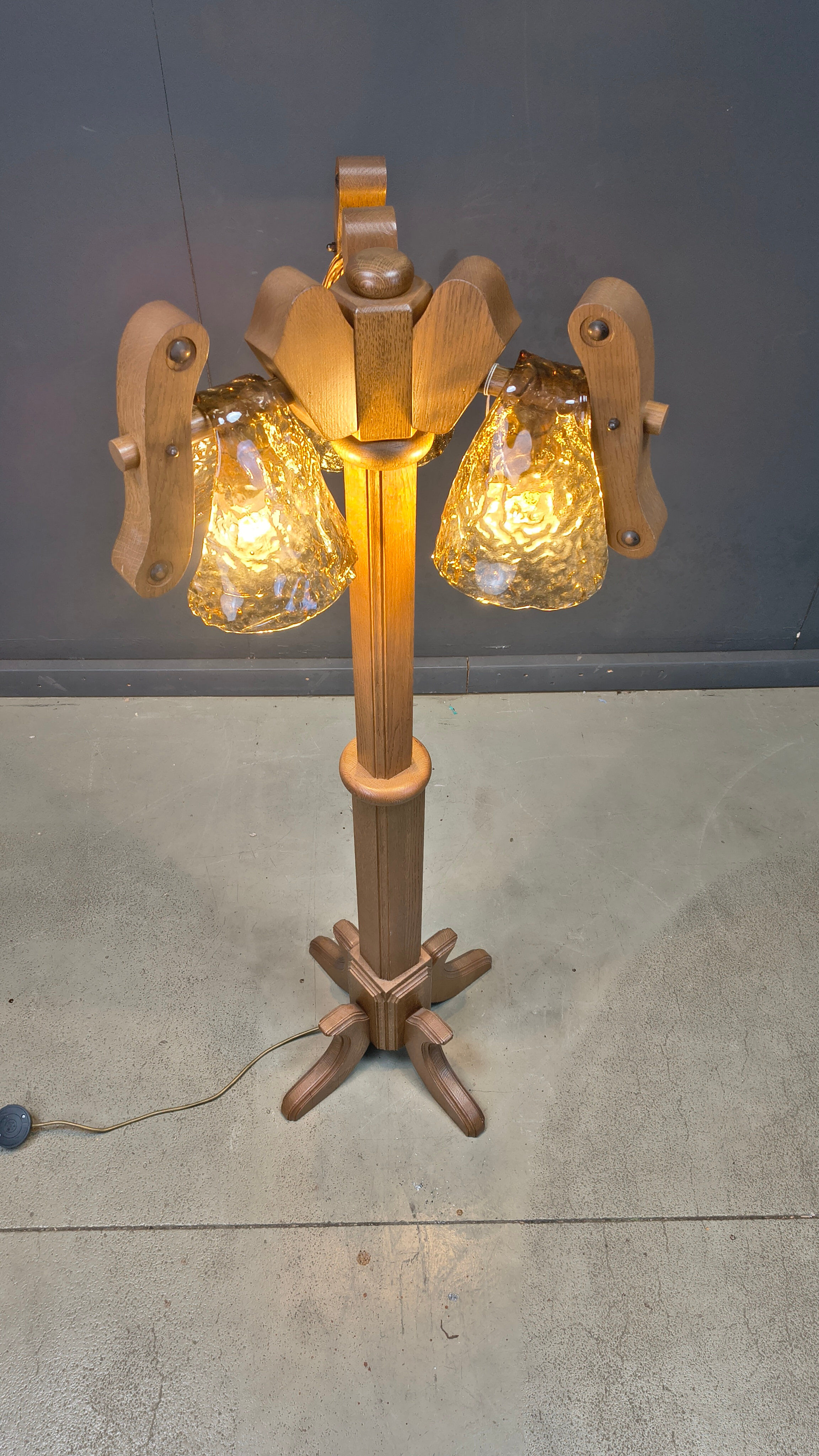 Rustic oak and Murano glass floor lamp, 1960s