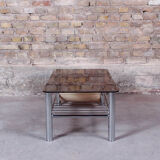 Glass rectangle coffee table with magazine rack, circa 1970