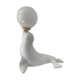 Vintage sea lion lamp in ceramic and opaline