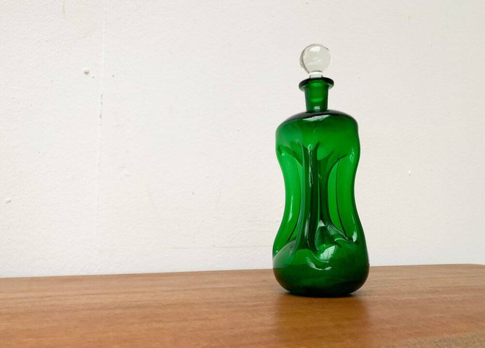 Vintage Kluk Kluk Bottle in Danish Green Glass from Holmegaard, 1970s