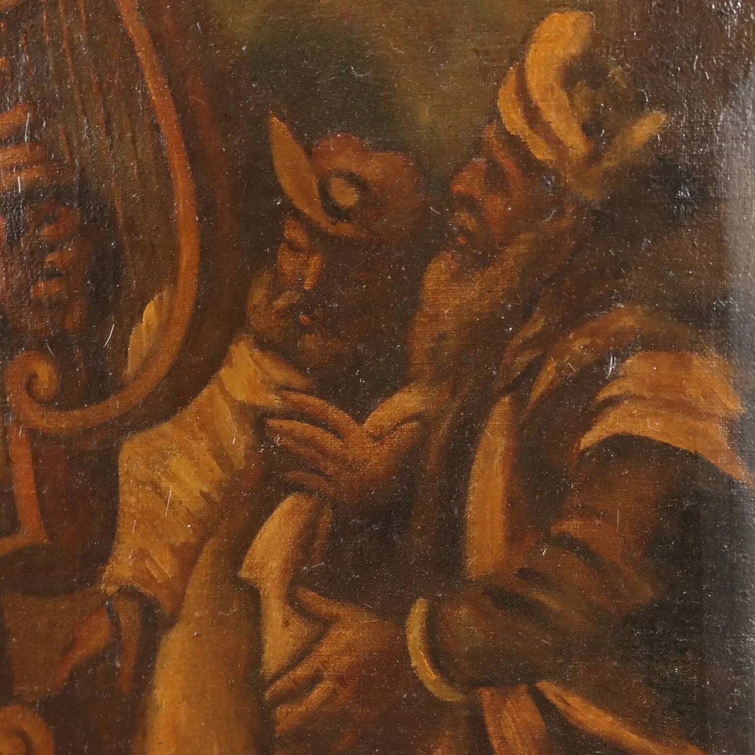 Peinture ancienne à sujet religieux, huile sur toile, XVIIe siècle
