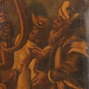 Ancient painting with a religious subject, oil on canvas, 17th century.