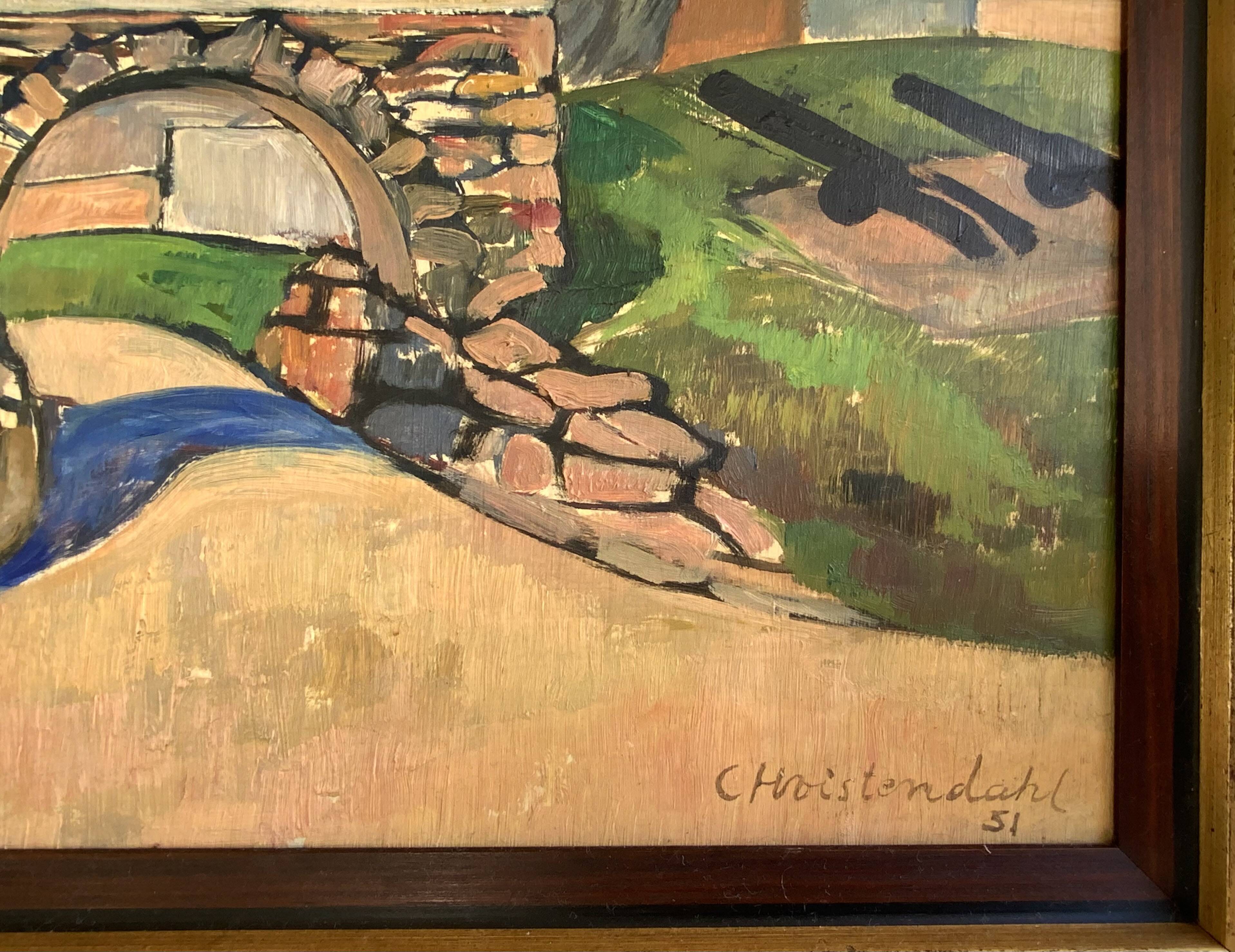 Vintage Oil Painting Landscape Fortification by Carsten Hvistendahl 1931