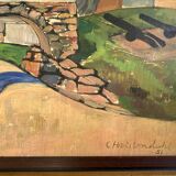 Vintage Oil Painting Landscape Fortification by Carsten Hvistendahl 1931