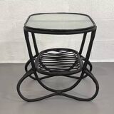 Black rattan and glass coffee table
