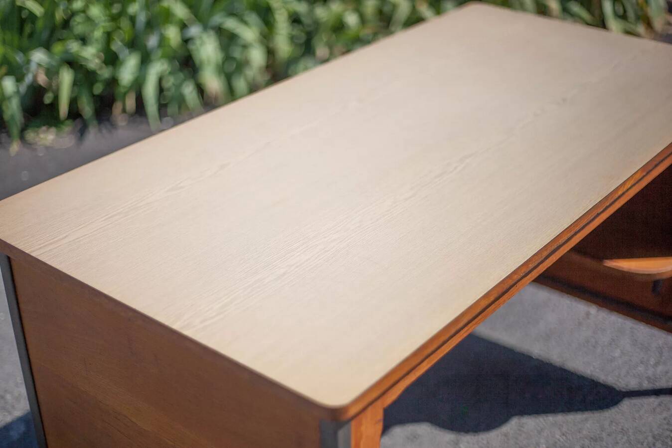 Wood and metal desk with Formica top, 50