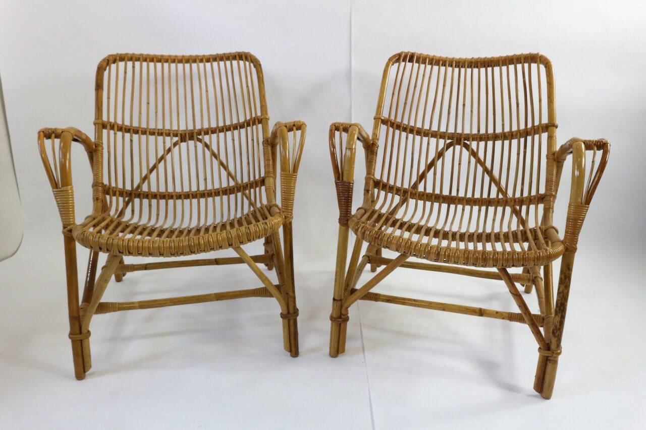 Pair of vintage bamboo armchairs, Bonacina style