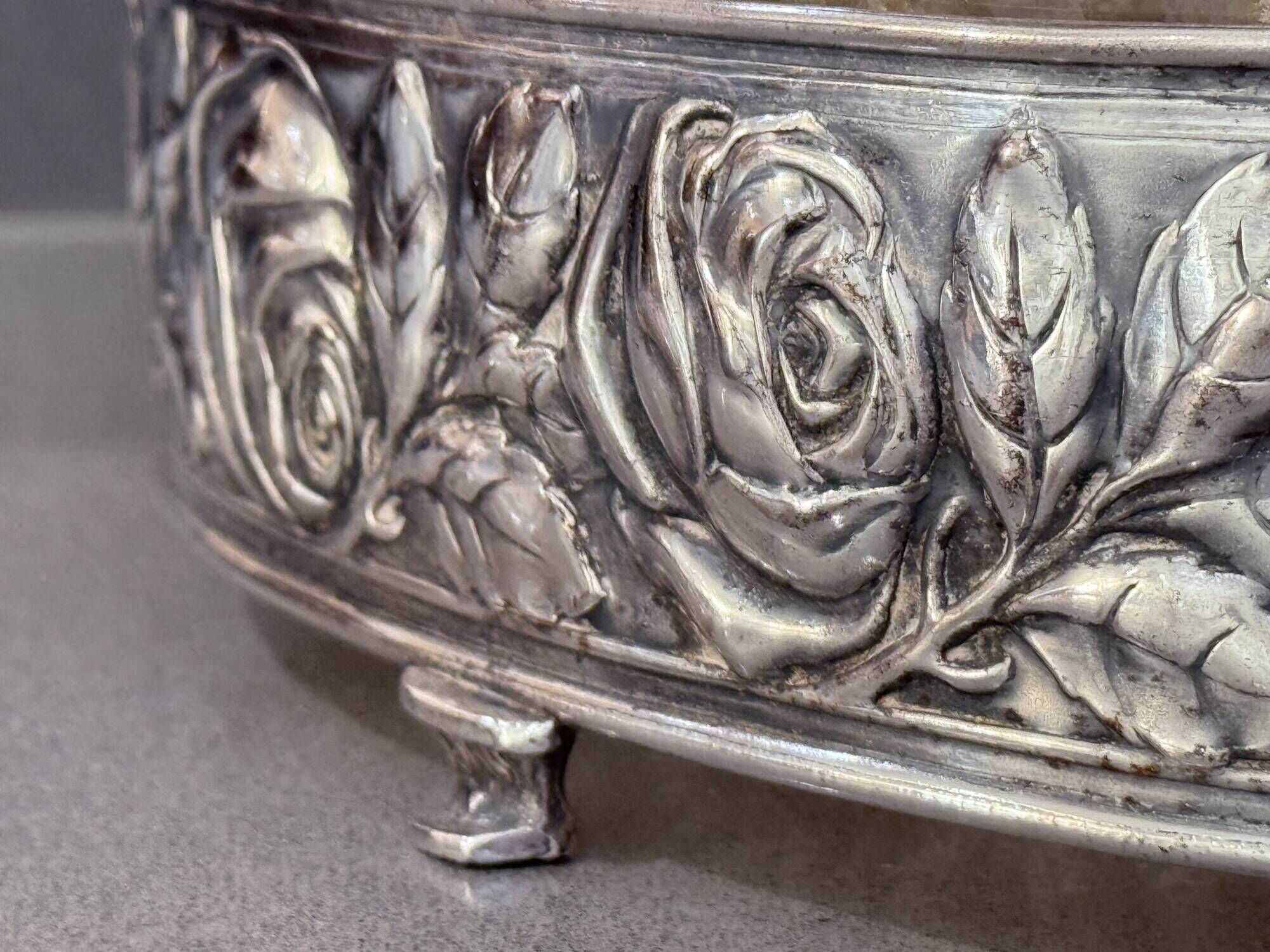 Antique Silver Cup Rose Silver & Crystal Jardiniere Decorative Bowl Cup