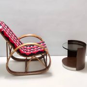 Postmodern Bamboo Rocking Chair with Red, Black and White Fabric Upholstery