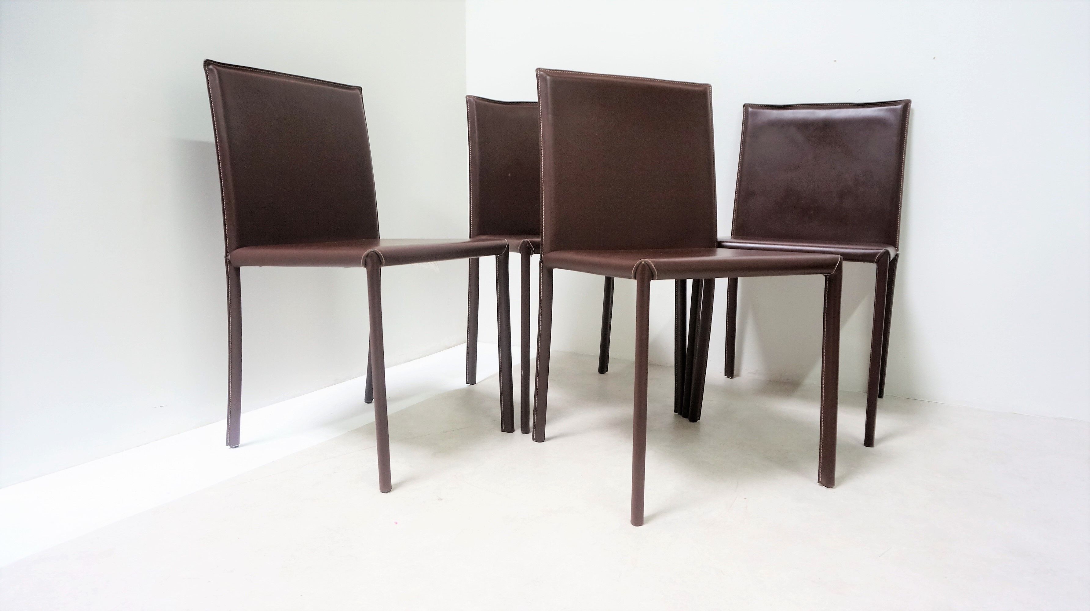 Series of 4 Italian leather chairs