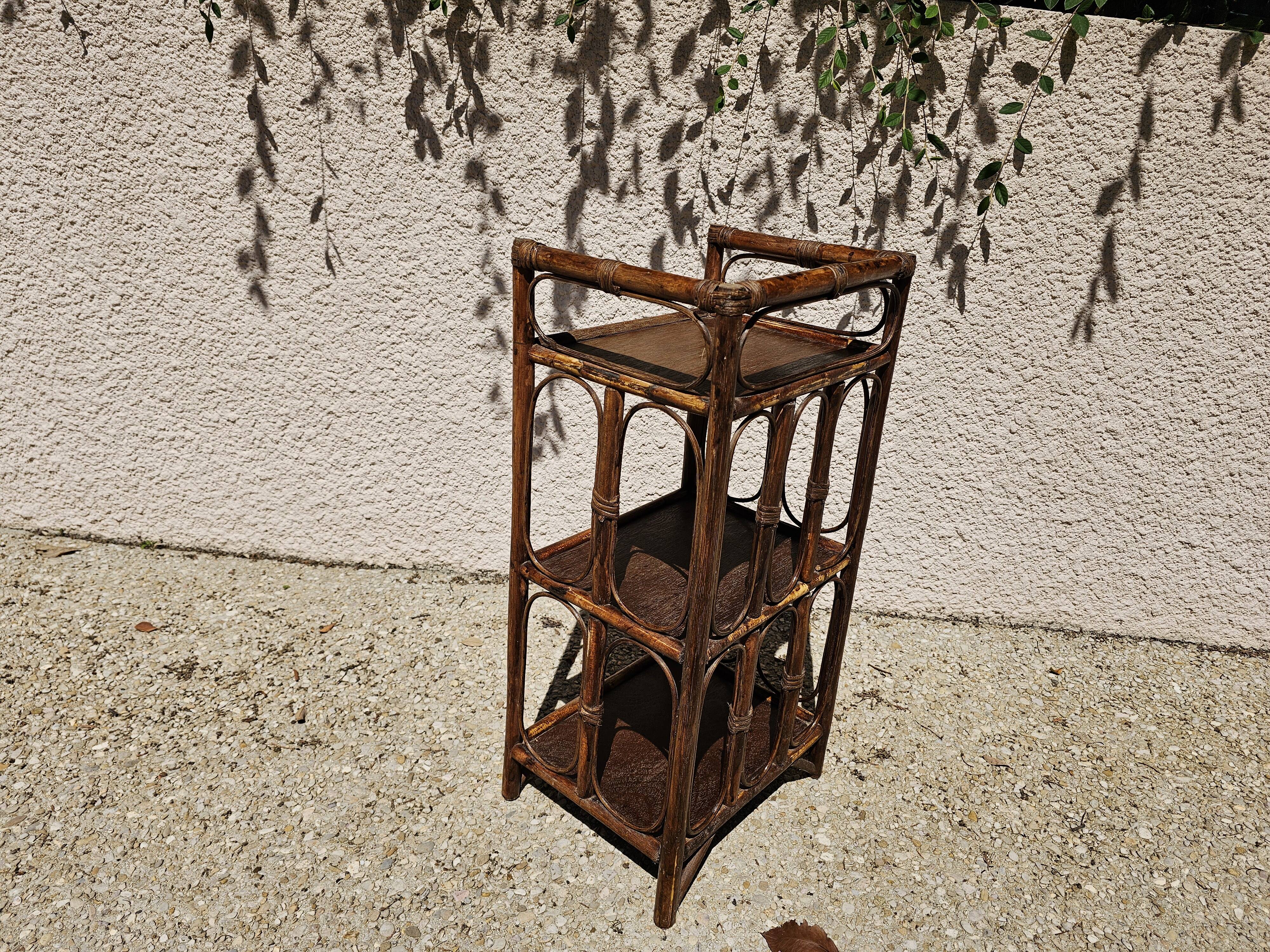 Vintage 3-Tier Bamboo and Rattan Shelf, 1960s