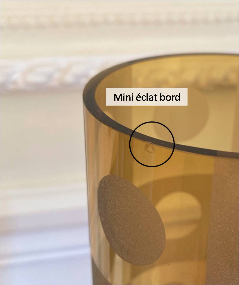 Amber yellow glass vase frosted geometric pattern