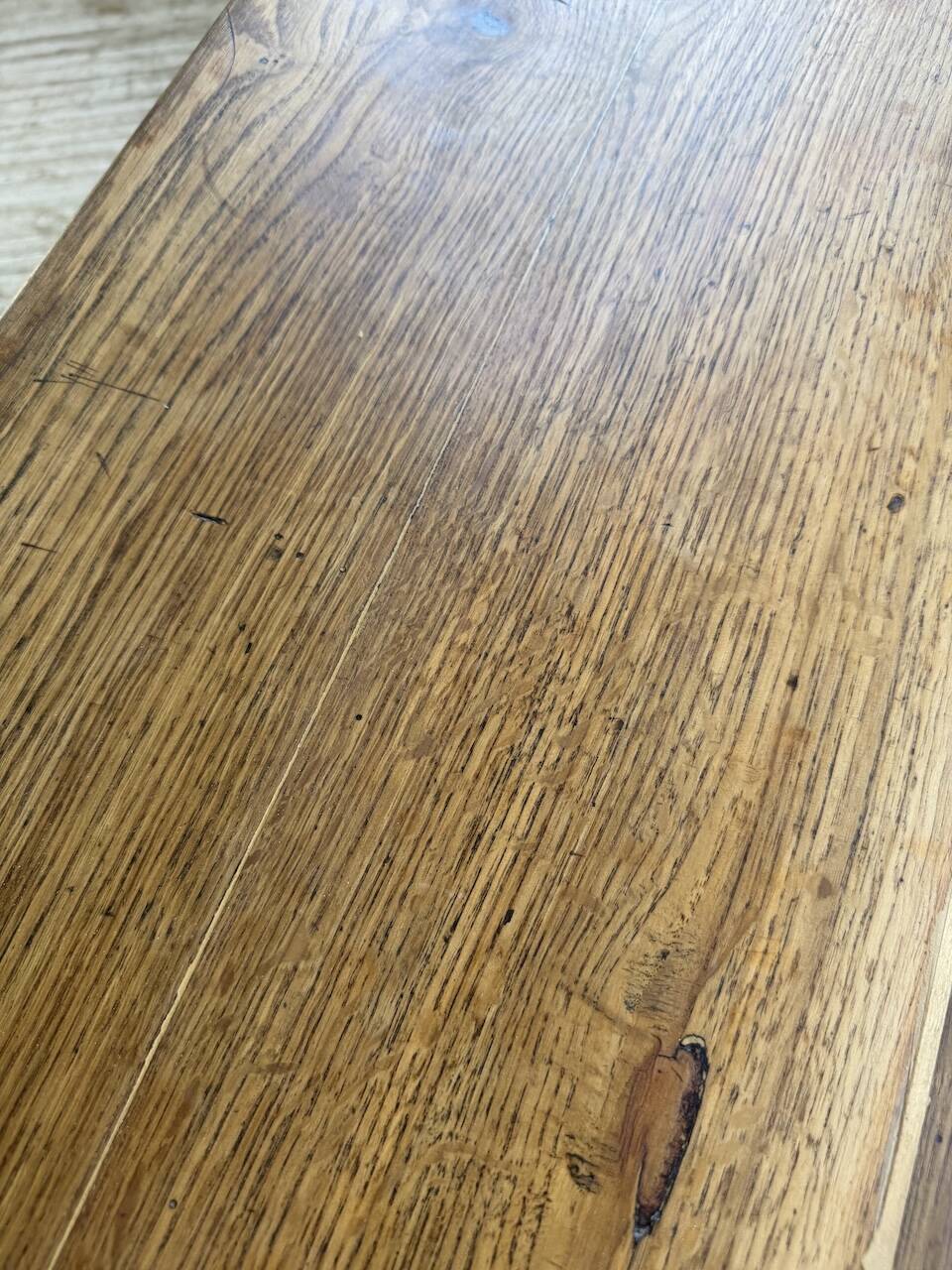 Table de ferme chêne pieds fuseaux 1950