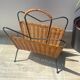 Vintage wicker and metal magazine rack 1970