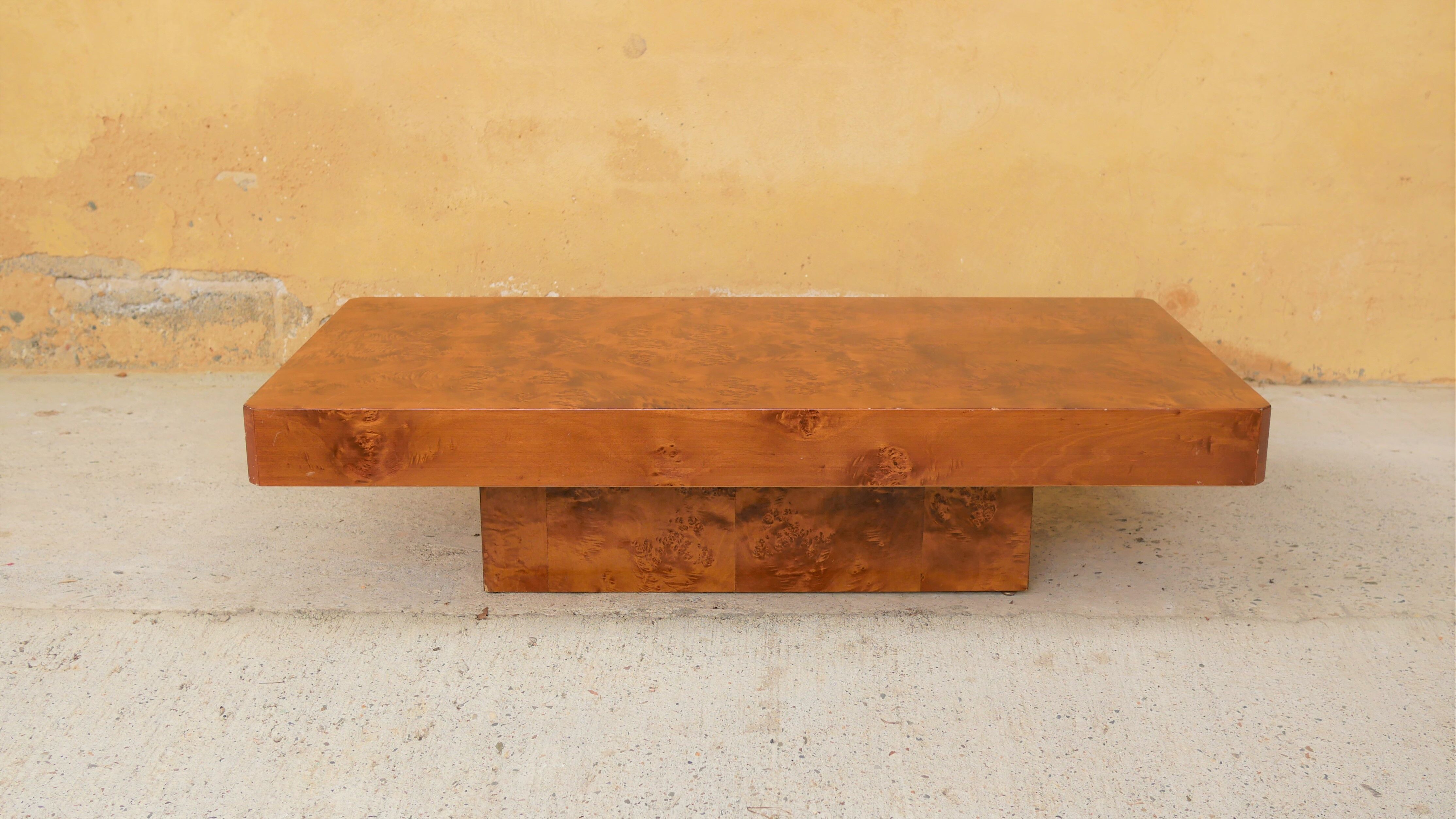 Vintage coffee table in elm magnifying glass