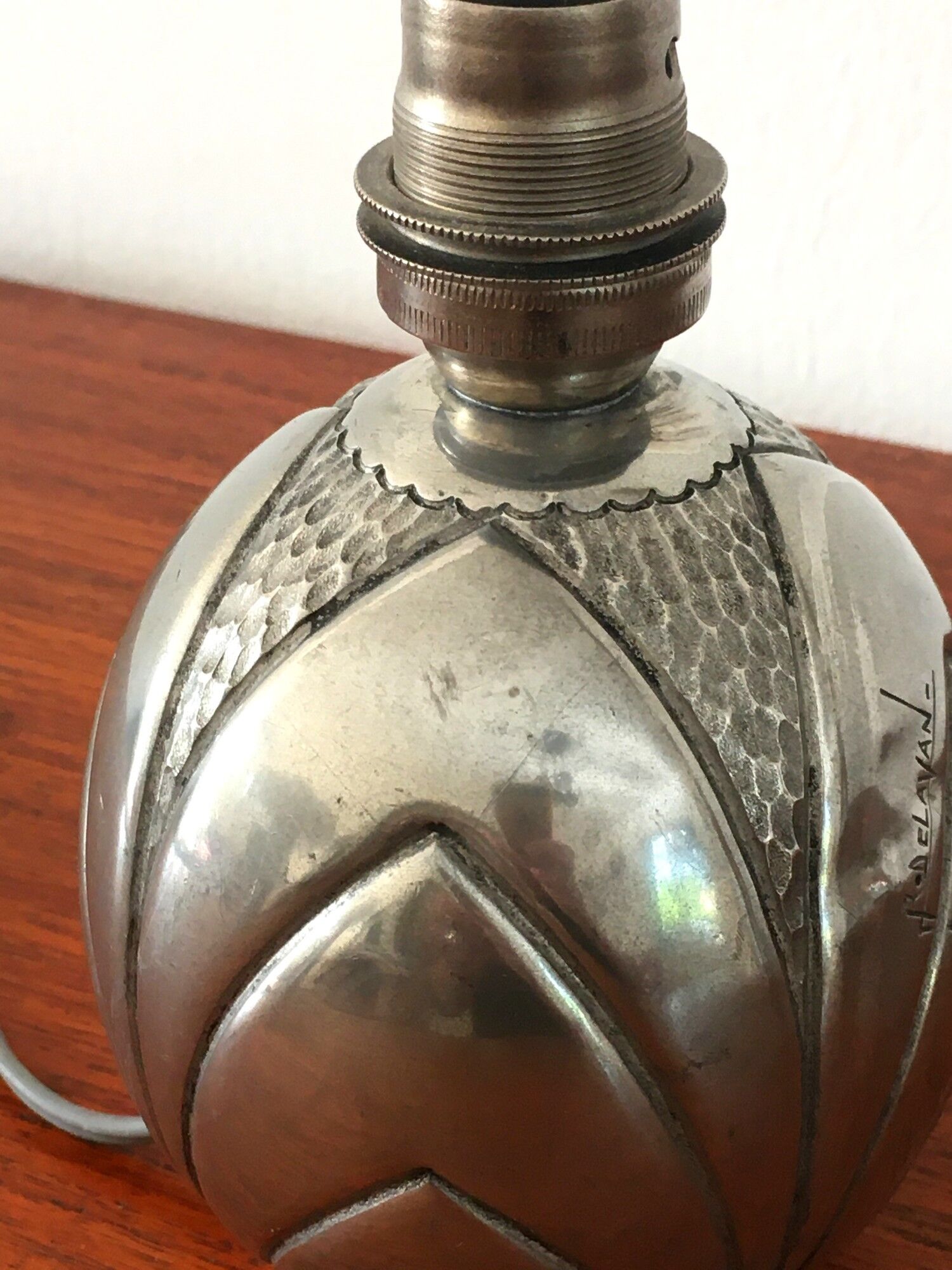 Art Deco pewter lamp by René Delavan