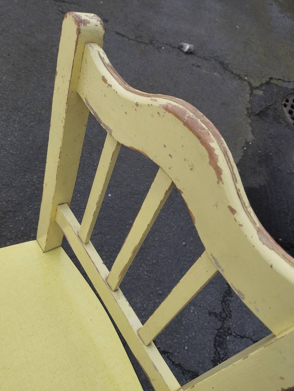 Pair of wooden and yellow formica chairs