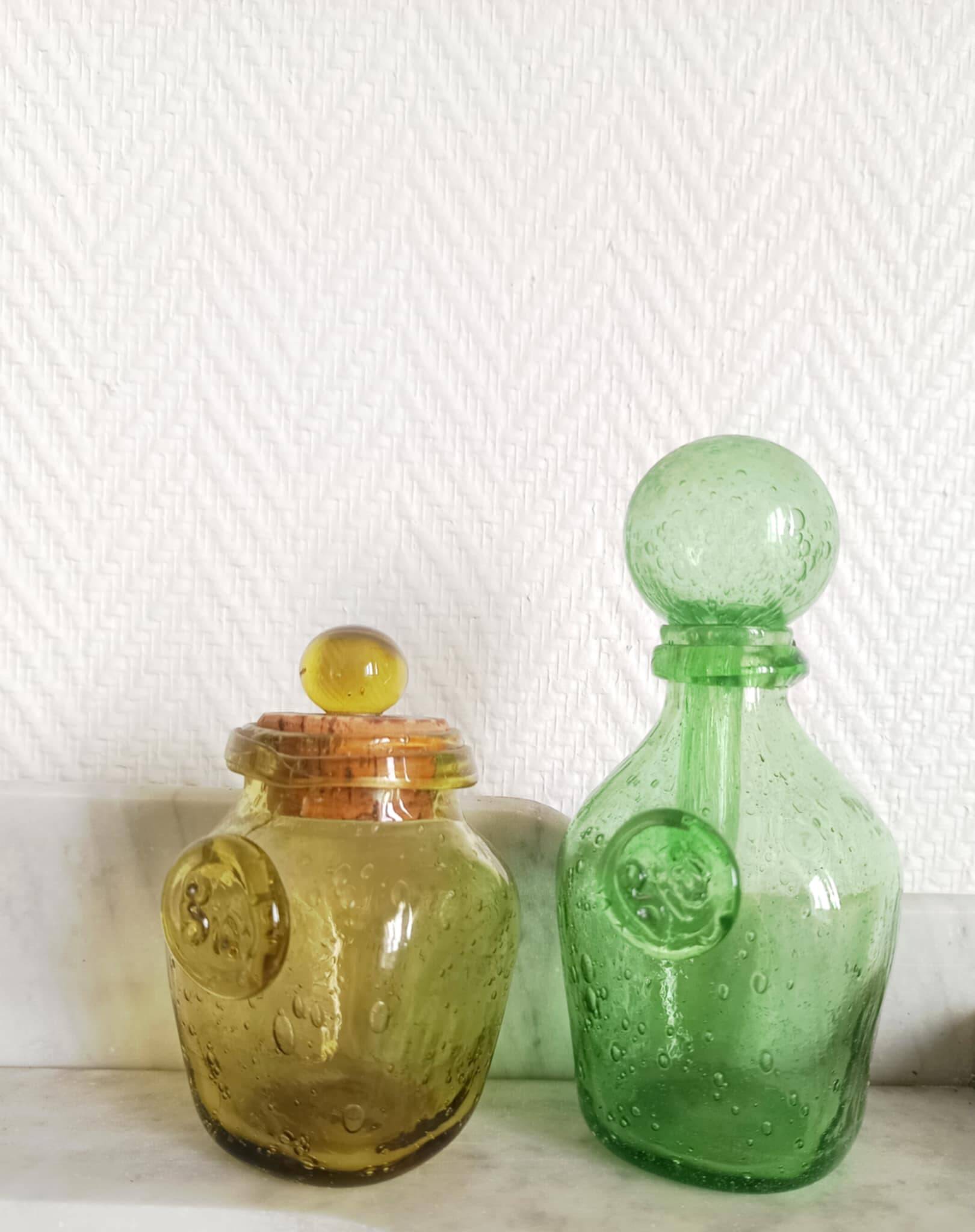 Two Biot bubble glass jars