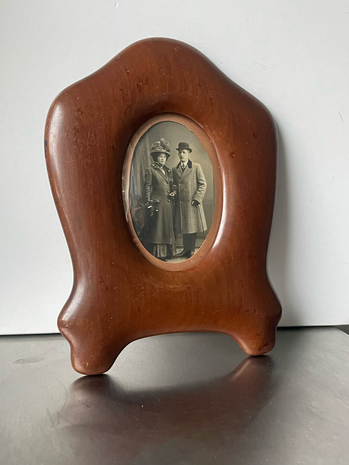 Antique  art nouveau mahogany wooden frame measurements 27.5 cm x 20 cm  convex glass