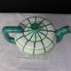Vintage white ceramic teapot with green stripes marked Cerart Monaco