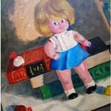 Peinture à l’huile originale de portrait d’une poupée