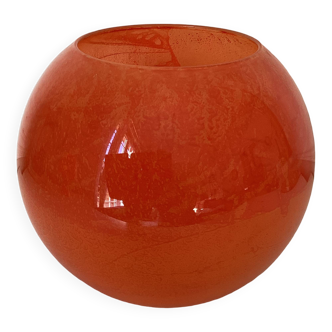 Orange veined glass paste ball vase, vintage 70s