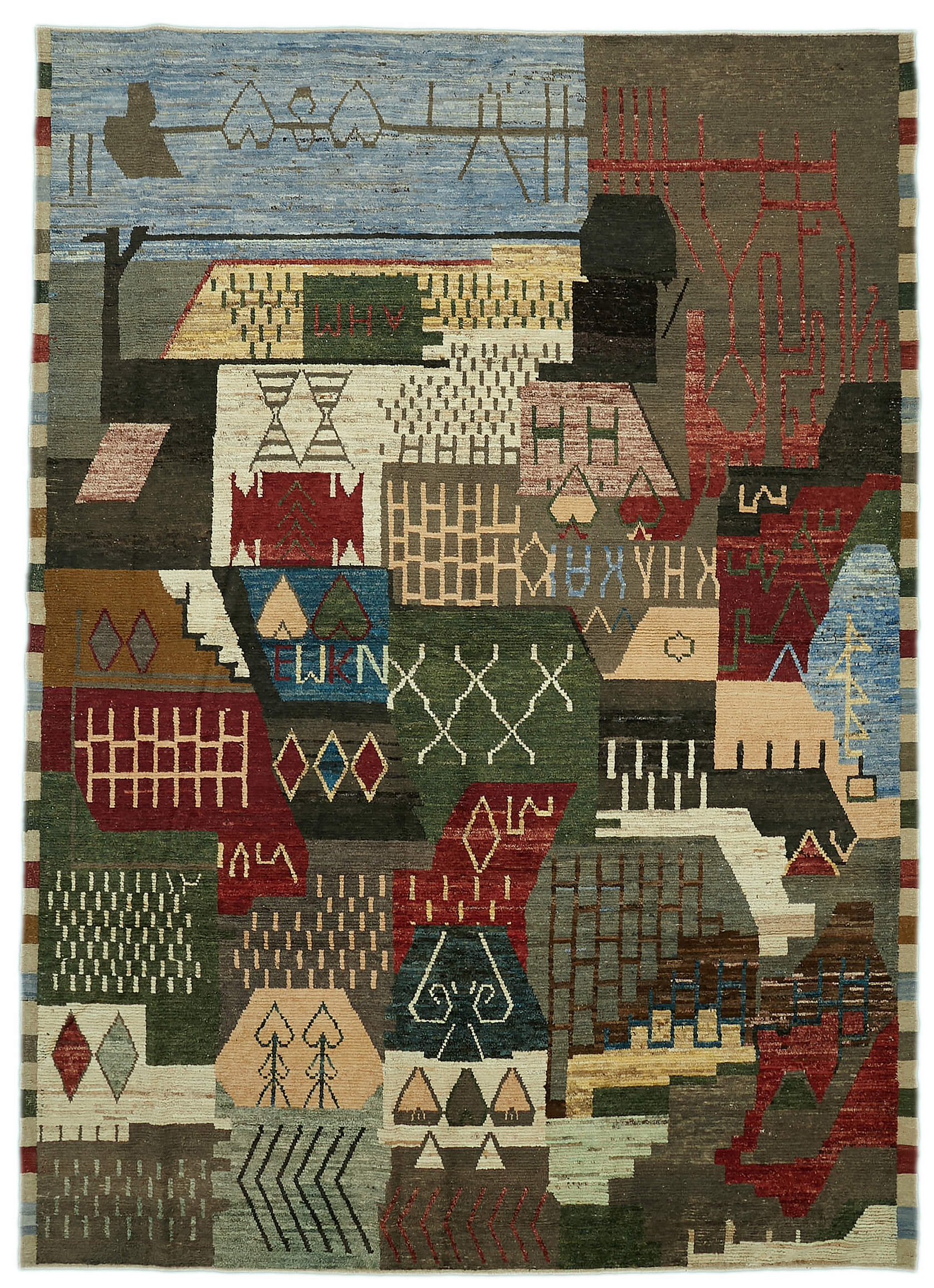 Hand-Knotted Turkish Contemporary 303 cm x 420 cm Multicolor Wool Carpet