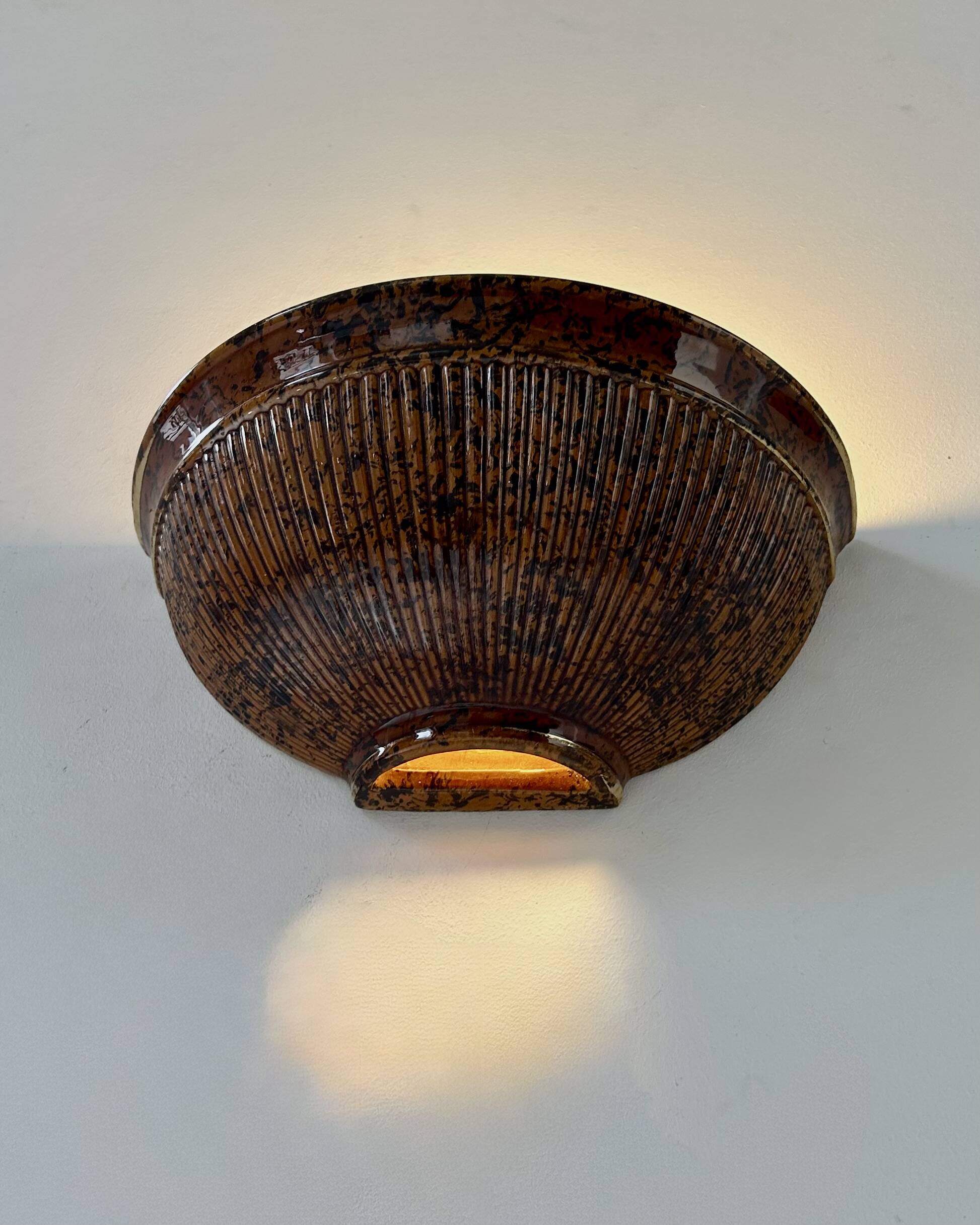 Pair of vintage brown porcelain wall lights, Italy 1970.