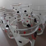 Lot of 6 glasses screen-printed vintage 60s card game