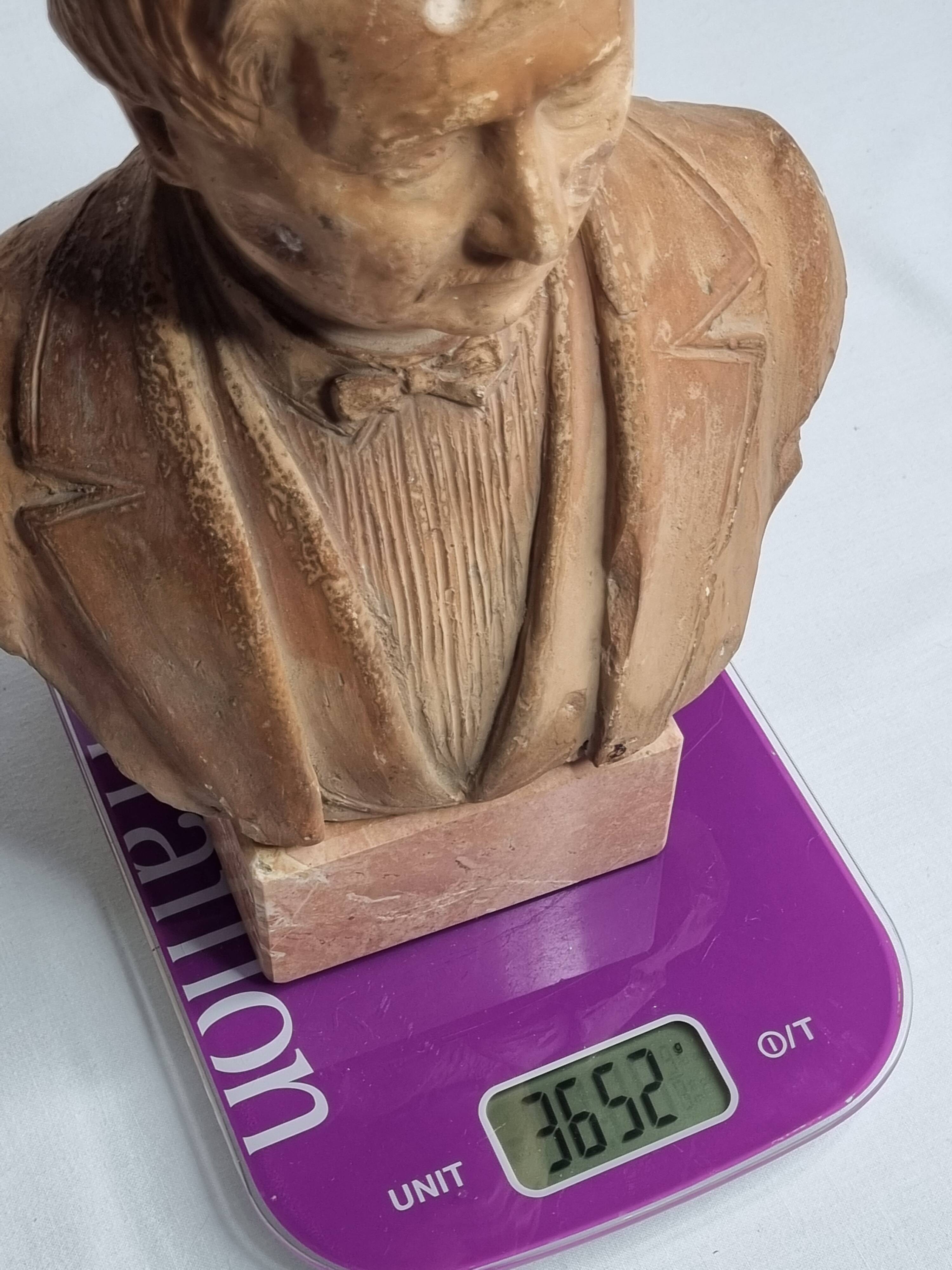 Bust of a notable in terracotta, 29 cm, signed Pasquet, 1870, on a base.