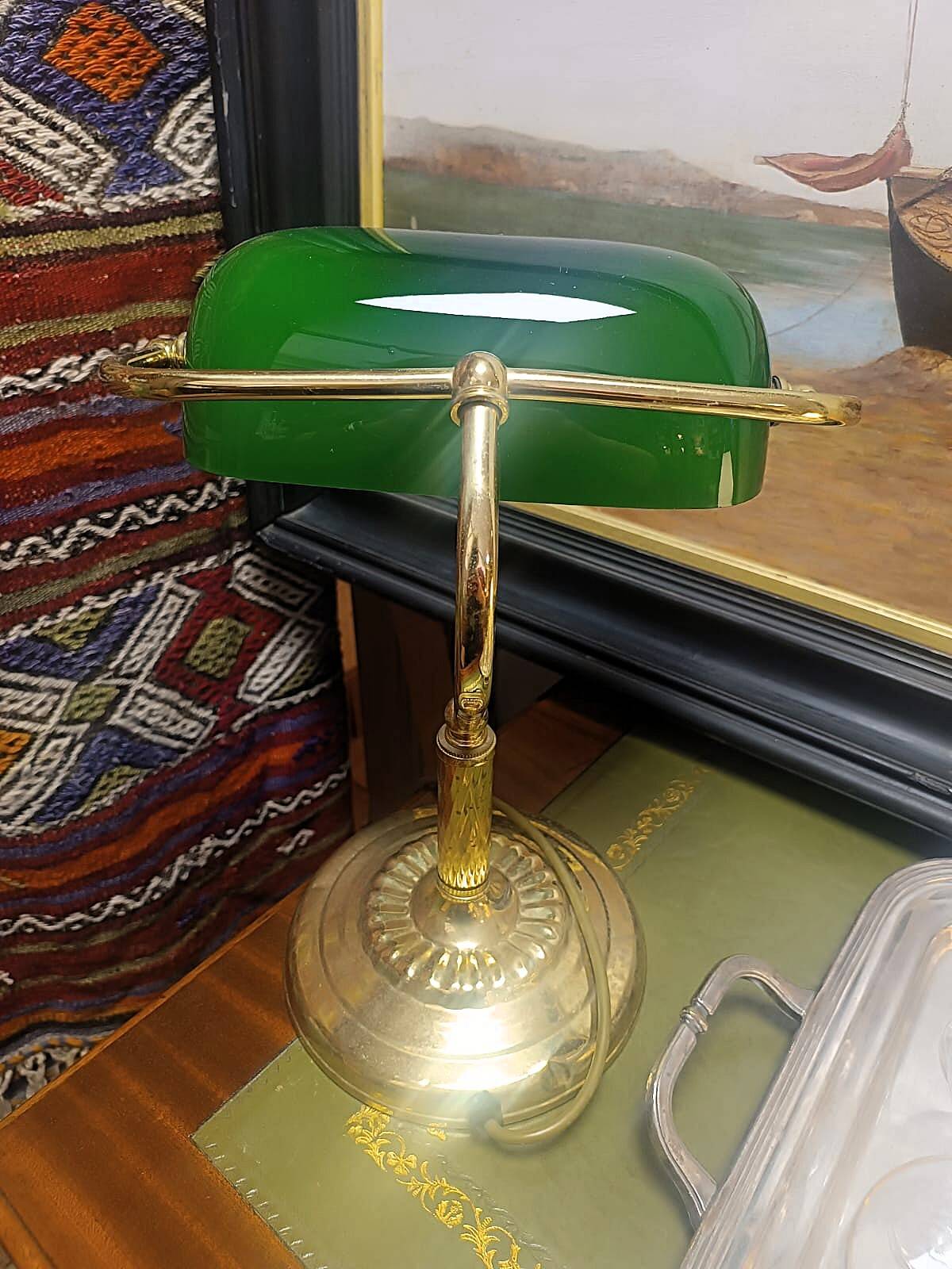 Brass and green opaline desk lamp (opaline defect)