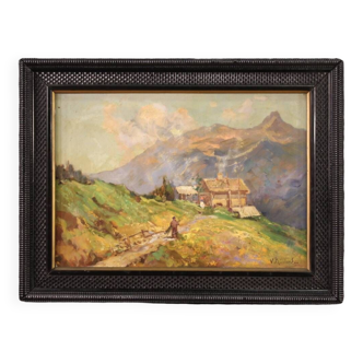 Small signed landscape painting from the 1950s