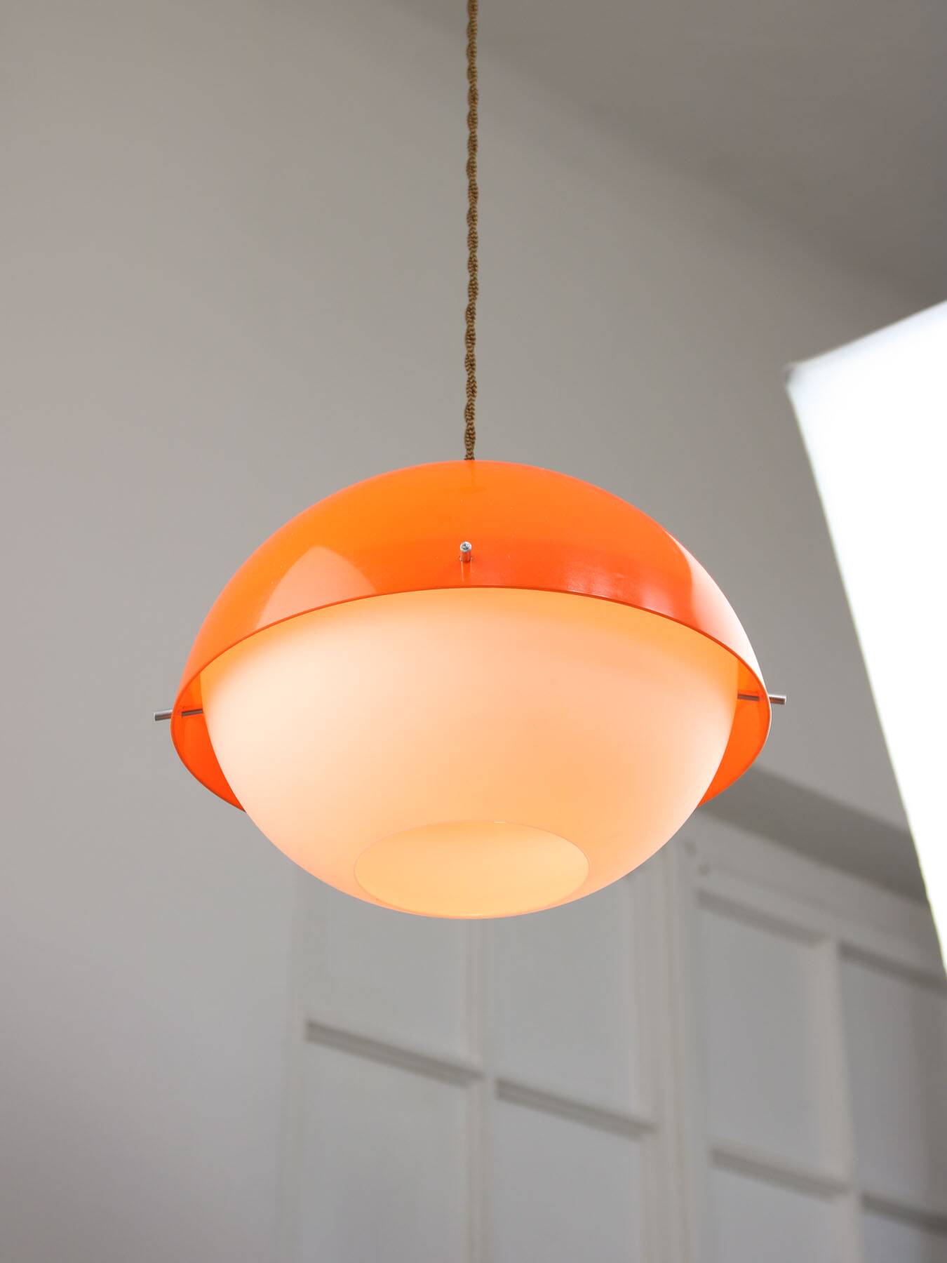 Italian Orange Acrylic Glass Pendant Lamp, 1970s