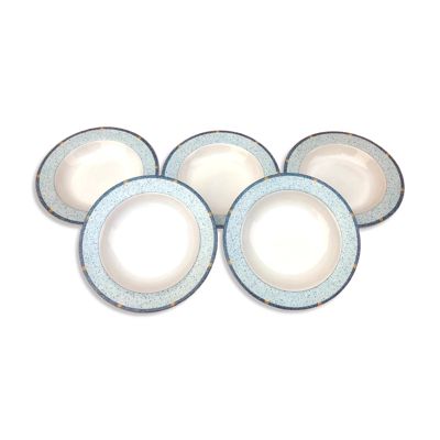 5 assiettes creuses en grès émaillé