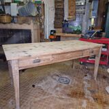 Oak and pine table with two drawers