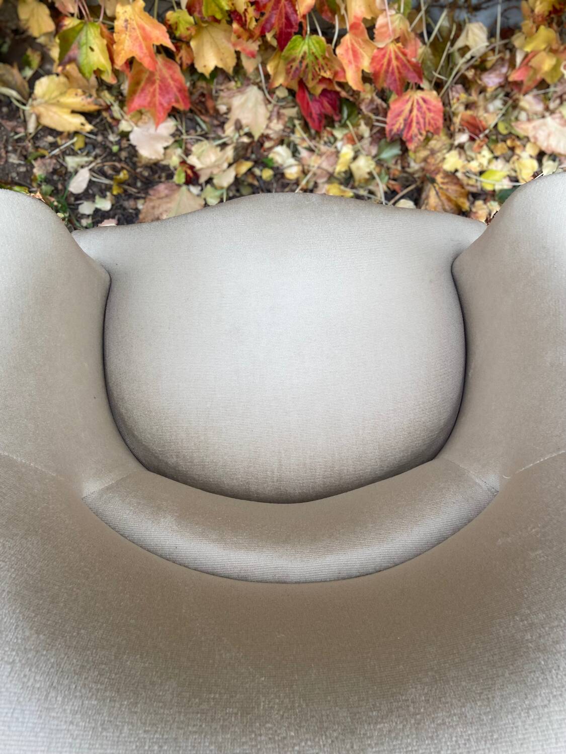 Old toad armchair in beige velvet