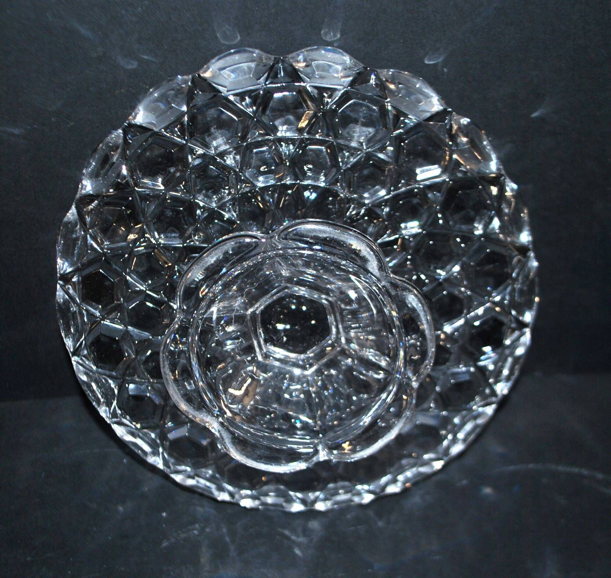 Antique cheese dome on a diamond moulded crystal stand, 1920, marked registered.