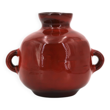 Blood red ceramic vase with handles by Max Idlas, 1960s.