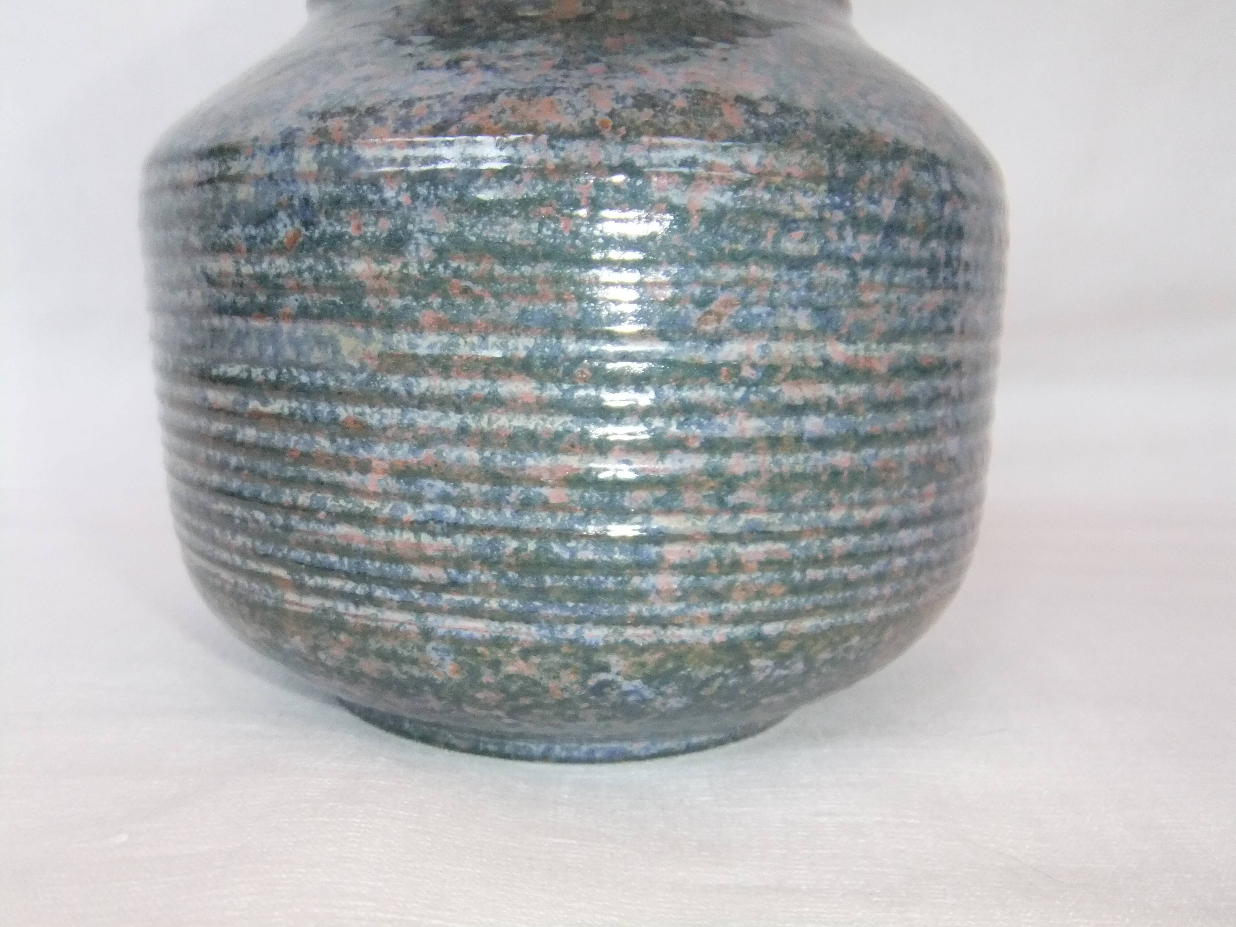 Ceramic ball vase signed Jean Pierre Gasnier dit Pierg Blue green pink