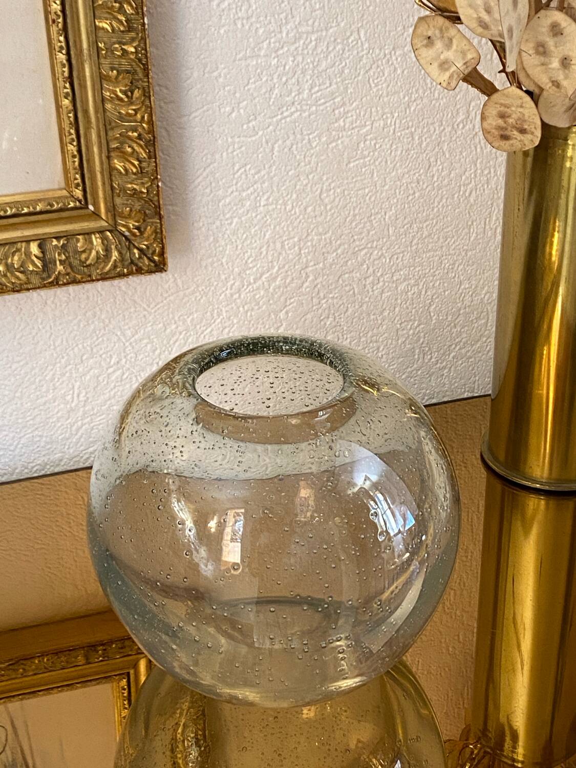 Blown and bubbled glass ball vase