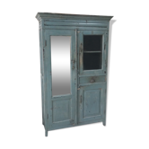 Grey vintage Cabinet old teak, glass and mirror